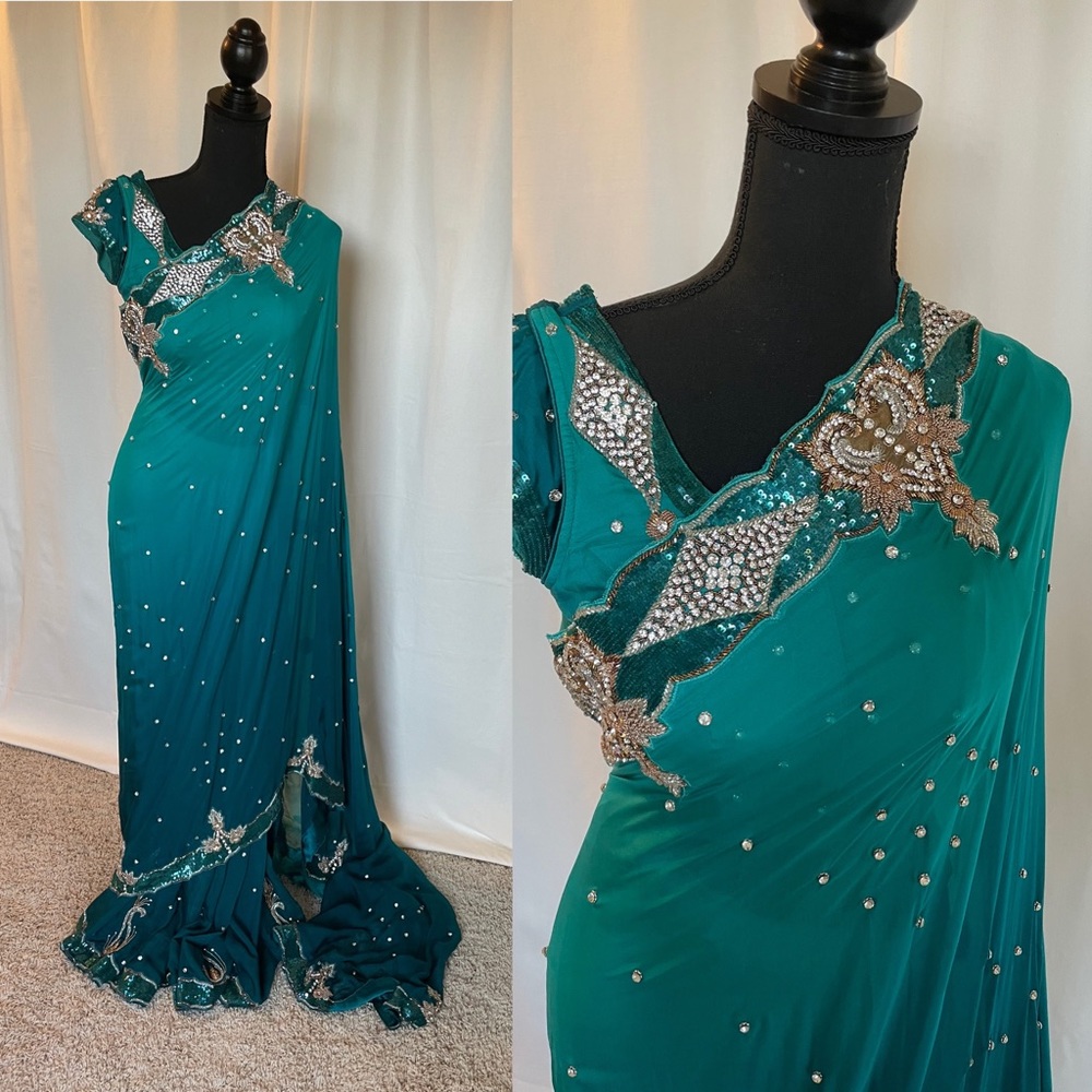 Teal Green Shaded Saree
